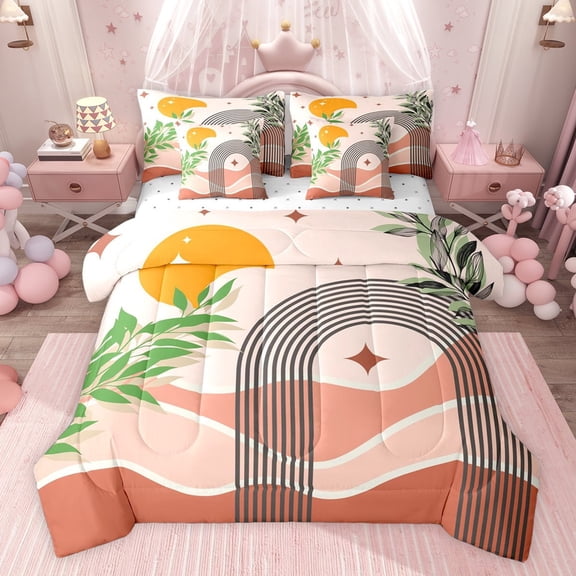 jejeloiu Abstract Geometric Stripes 7-Piece Twin Bedding Sets,Modern Aesthetic Bedding Comforter Set For Girl Teens Reversible
