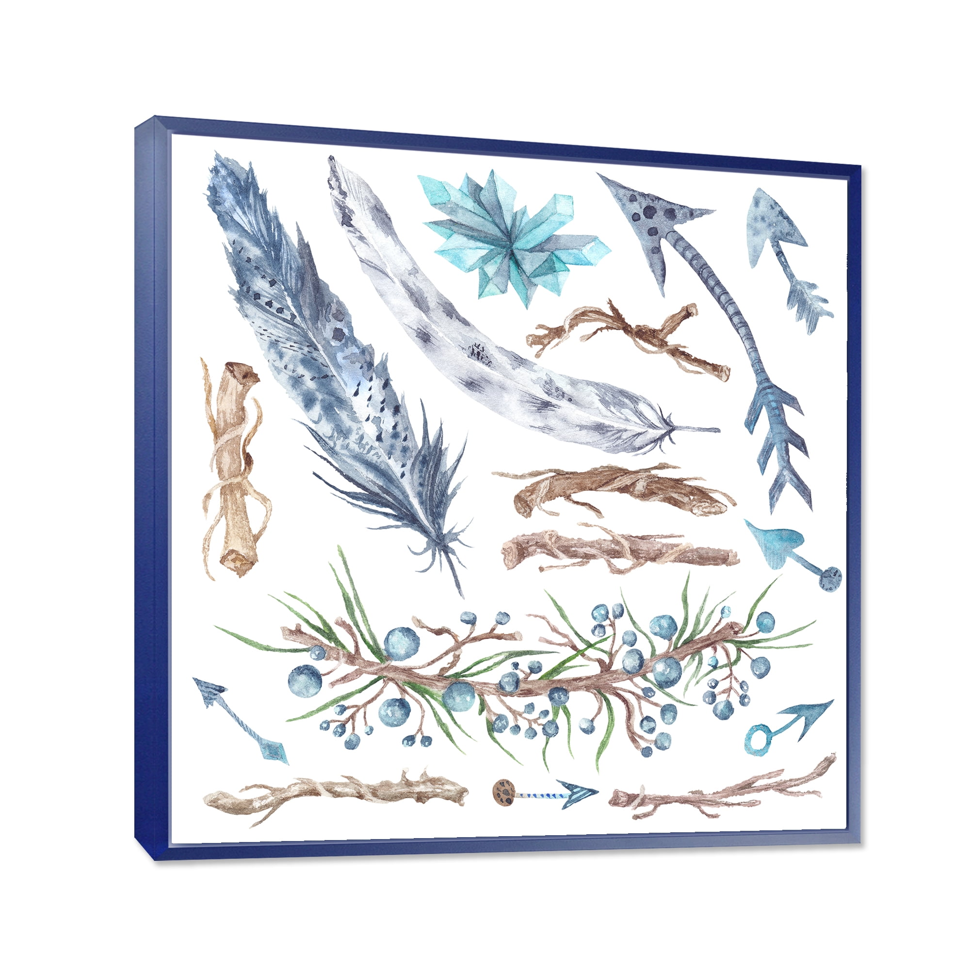 Designart 'Tribal Forest Elements' Bohemian & Eclectic Framed Canvas Wall Art Print