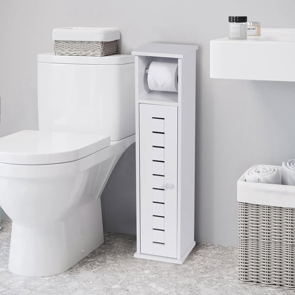 Compact Toilet Paper Storage Cabinet with Dispenser, White Toilet Organizer for Bathroom Storage, Holds Up to 6 Rolls, Santorin Collection