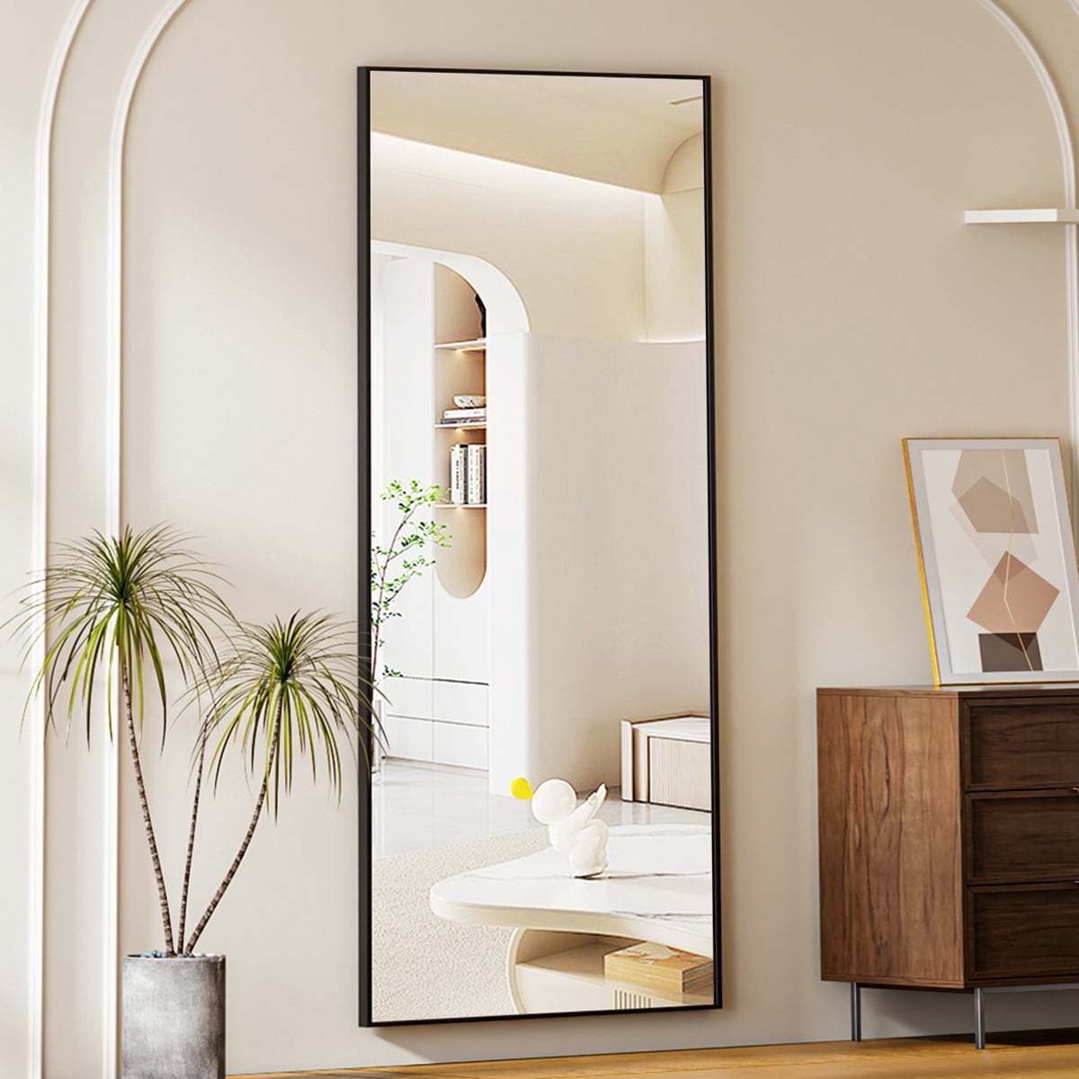 AUROMIR 21"x64" Rectangular Full Length Mirror Full Body Standing Mirror with Metal Frame, Black