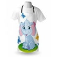 thumbnail image 3 of Nursery Apron Cute Baby Elephant Sitting on the Meadow in Spring Time with Butterflies, Unisex Kitchen Bib Apron with Adjustable Neck for Cooking Baking Gardening, Baby Blue Pink Green, by Ambesonne, 3 of 3