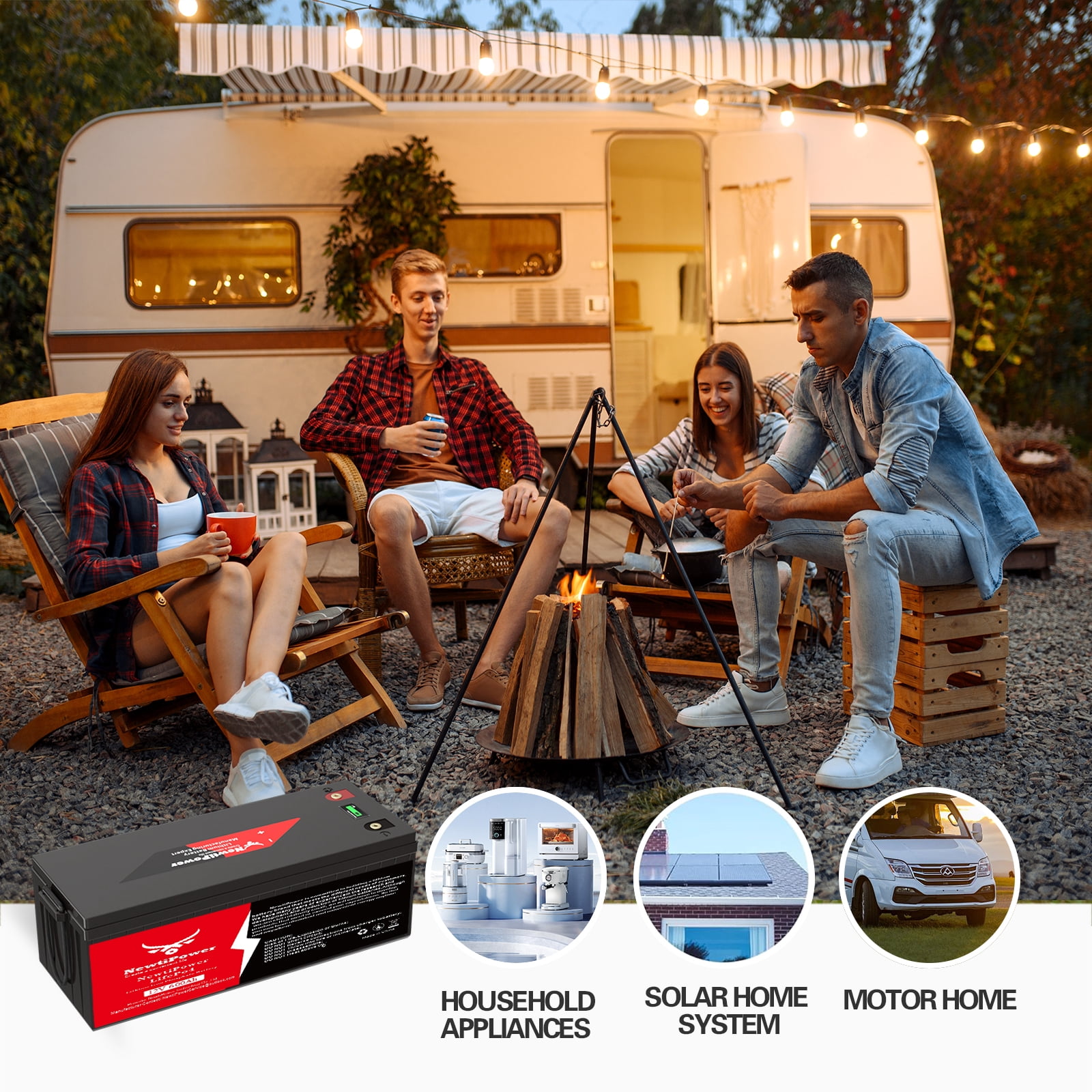 NewtiPower 12V 600Ah LiFePO4 Lithium Battery,250A BMS,10000+ Cycle for RV and Power Storage