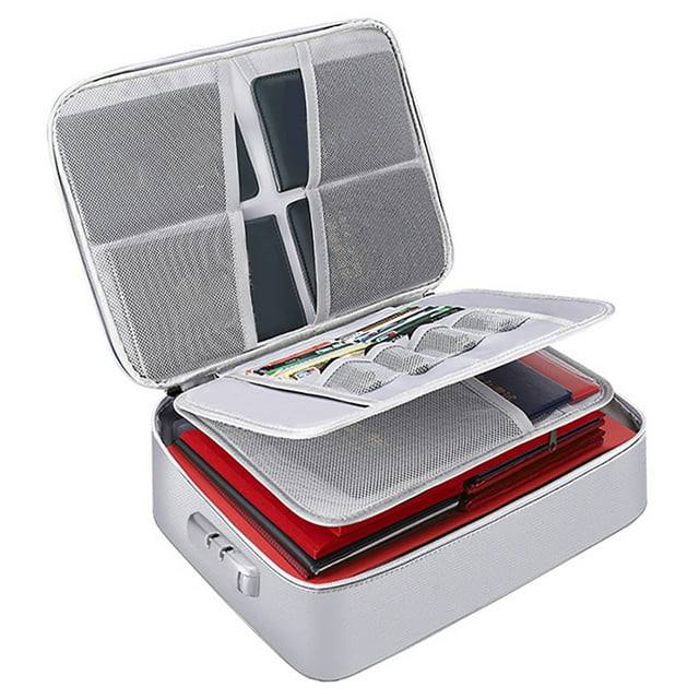 Coofit Fireproof Document Box Portable: 4-layer Safe File Organizer File Bag with Lock