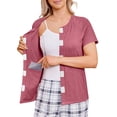 thumbnail image 2 of Domuza Mastectomy Shirts with Drain Pockets Women Post Shoulder Surgery Short Sleeve Shirts Chemo Port Adaptive Top Chemotherapy Must Haves Vermilion 3XL, 2 of 4