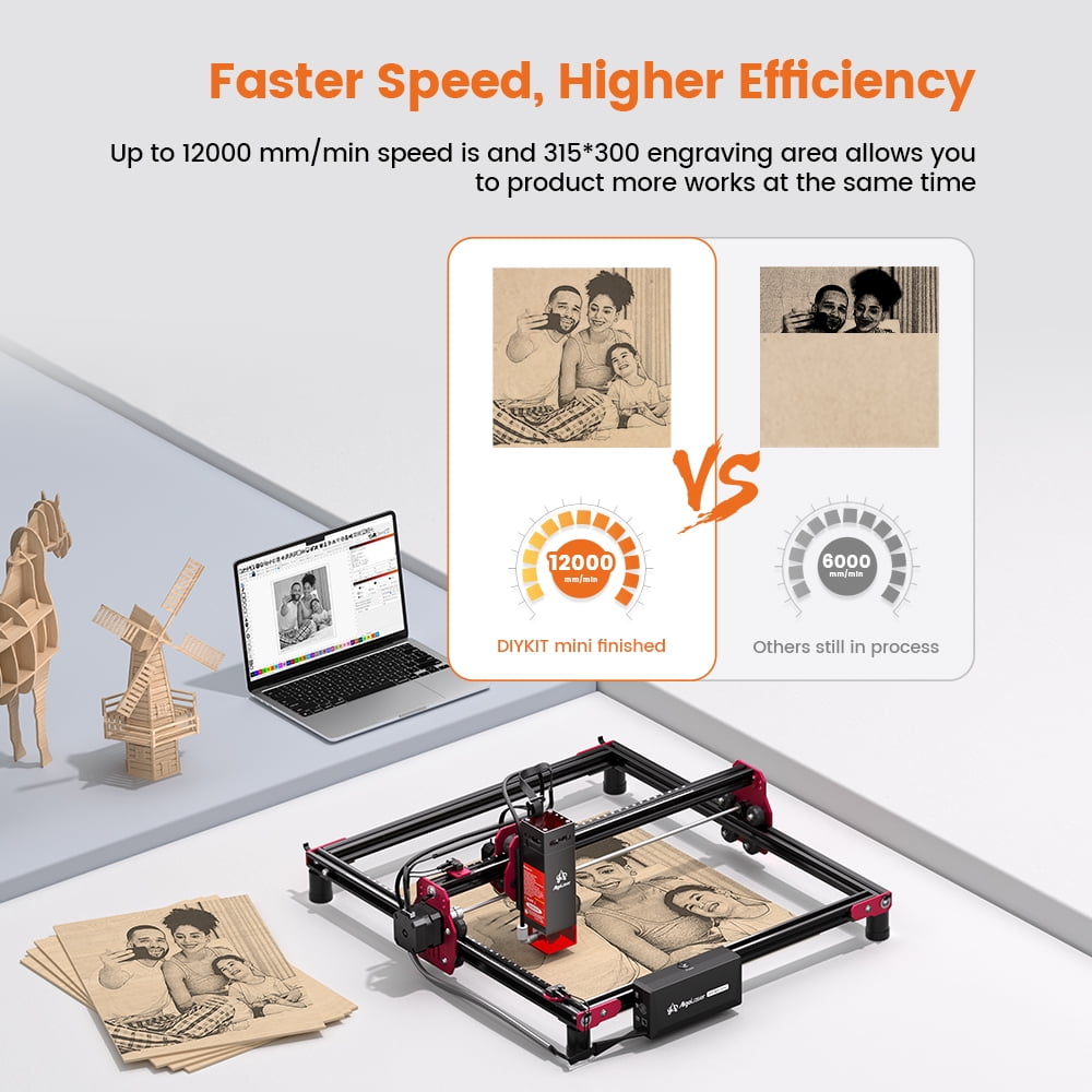 Algo DIY Mini Engraver 10W Output Power, 200mm/s Cutting and Engraving Machine for DIY Wood Metal Glass Leather, WiFi APP Control for Beginners