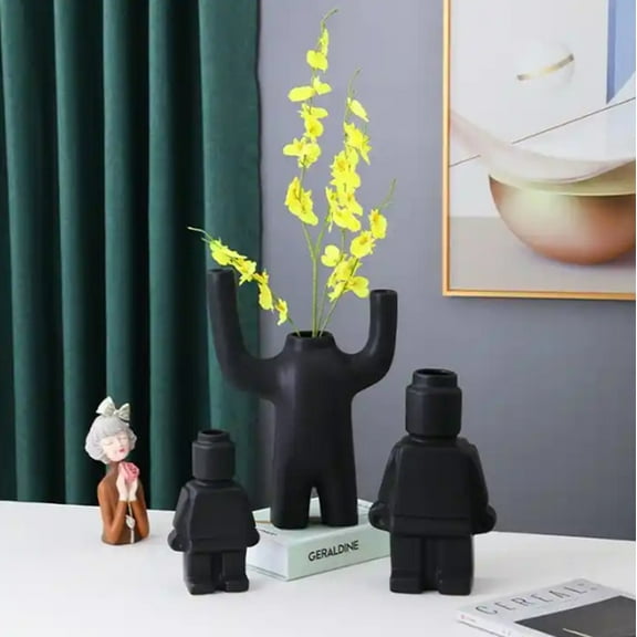 Black Modern Toy Figure Inspired Human Body Tabletop Vase