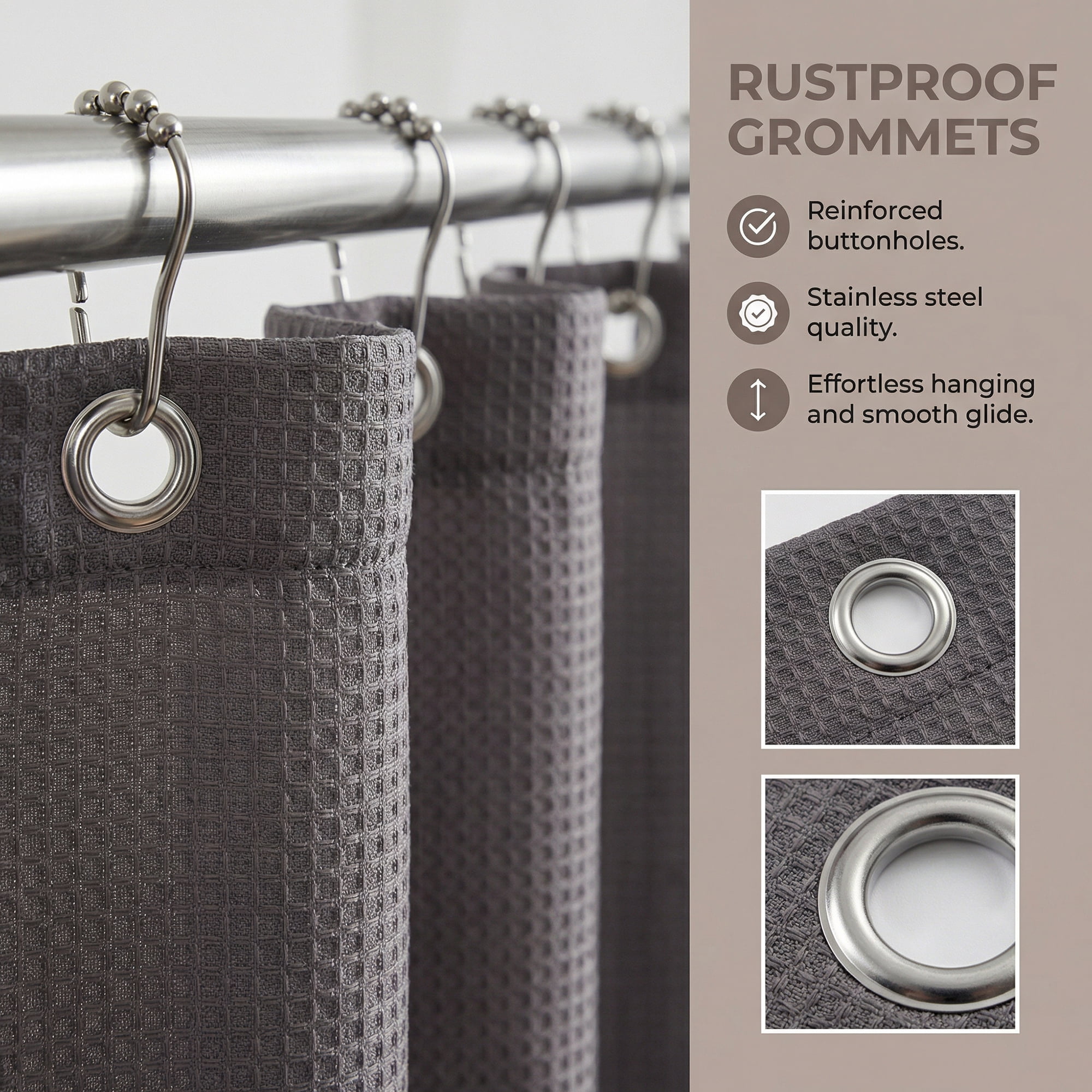 Unique Bargains Waffle Weave Shower Curtain with Excellent Drape Grey 71"W x 71"L