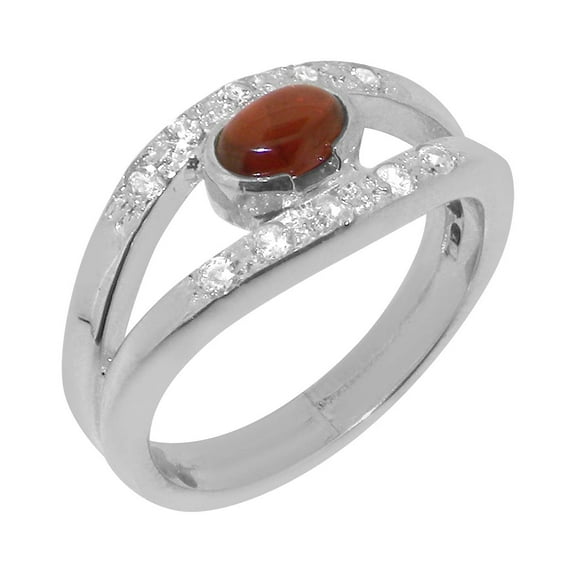LBG British Made 10k White Gold Natural Garnet & Cubic Zirconia Womens Band Ring - 33 size options - Size 10