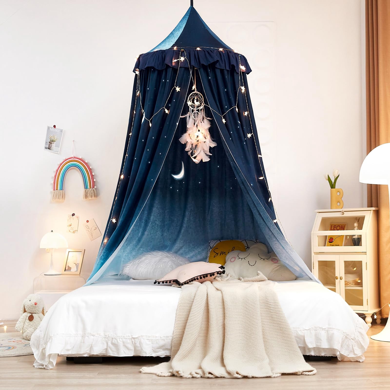 Decor For Bed  Soft Smooth Playing Tent Room Decoration Princess Castle Dreamy Mosquito Net Bedding Reading Nook Canopies In Home (night Sky-ruffle)