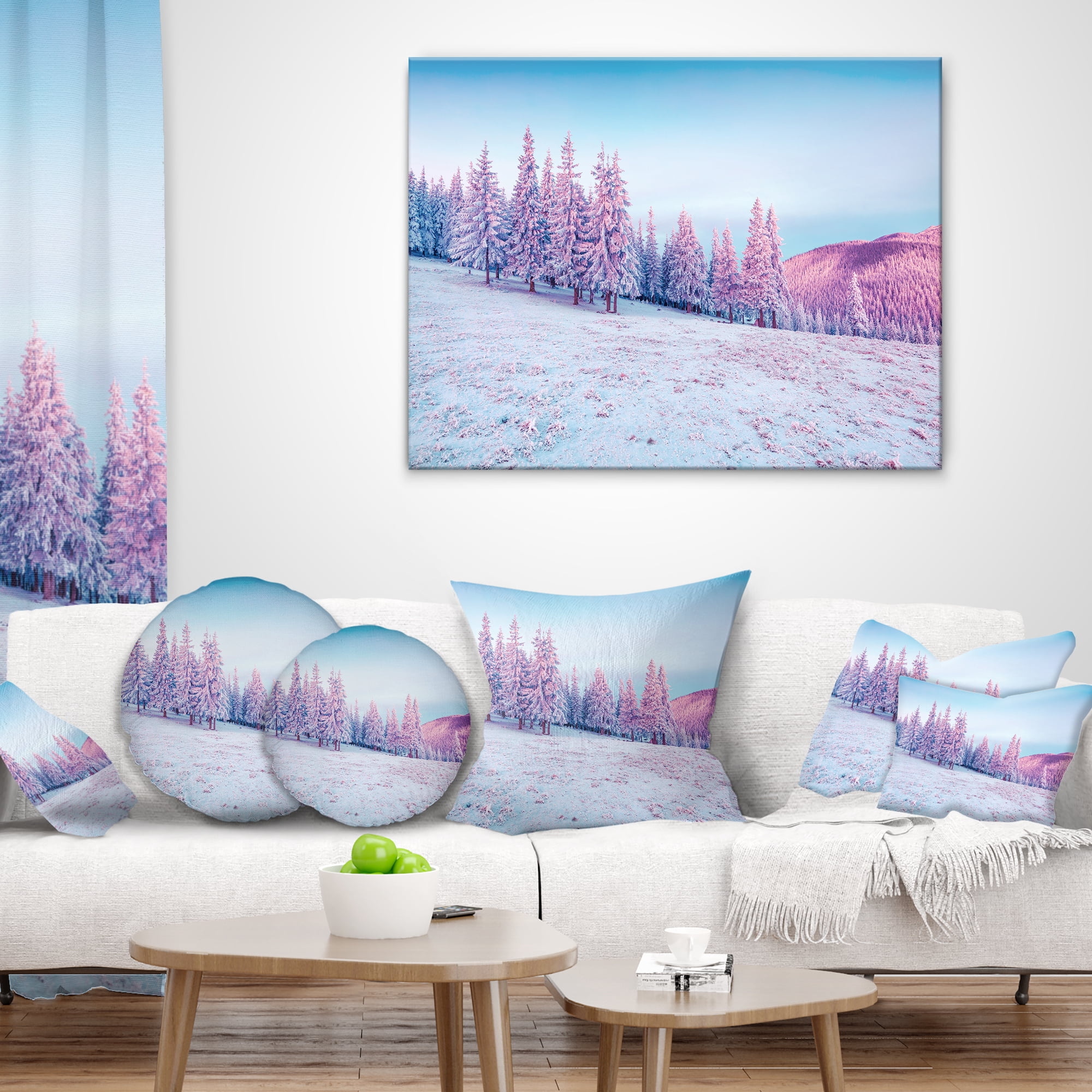Designart Winter Sunrise in Mountains - Landscape Photography Throw Pillow - 16x16