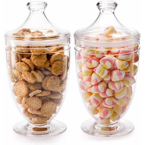 2 Pack Acrylic Apothecary Jars with Airtight Lids, 46 Oz Clear Plastic Candy Cookie Jars for Candy Buffet, Decorative Bathroom Canister Container for Bath Salt, Vanity, Party, Wedding