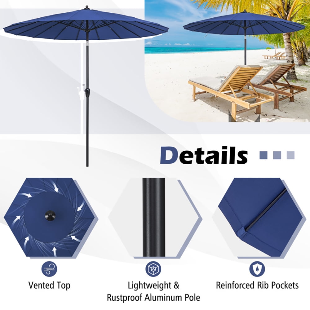 Aimee Lii 9 Feet Round Patio Umbrella with 18 Fiberglass Ribs, Sunbrella Patio Umbrellas, Navy Aimee Lii 9 Feet Round Patio Umbrella with 18 Fiberglass Ribs, Sunbrella Patio Umbrellas, Navy