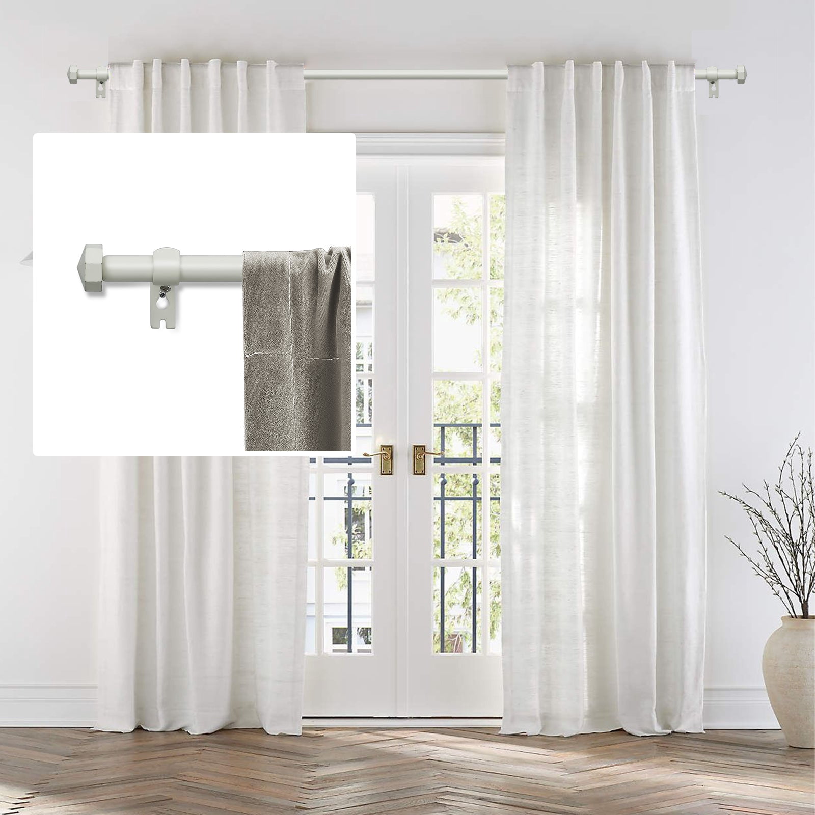 Ridicili 5/8" Single Telescoping Curtain Rod with Octagonal Finials,28"-48",Weathered White