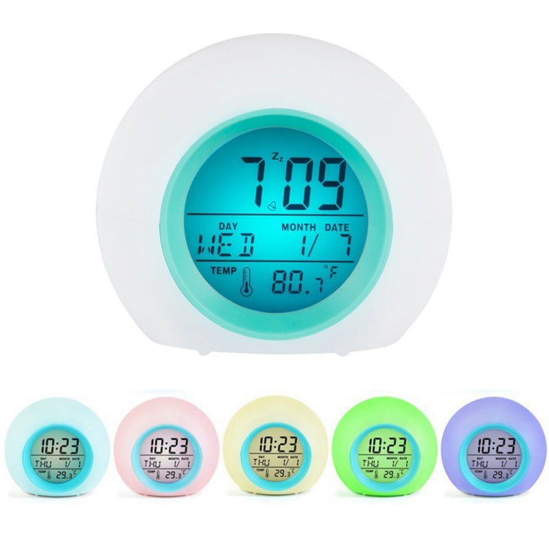 Kids Alarm Clock, Wake Up Light Alarm Clock with 6 Natural Sounds 7 Auto Switch Colors for Kids Adults
