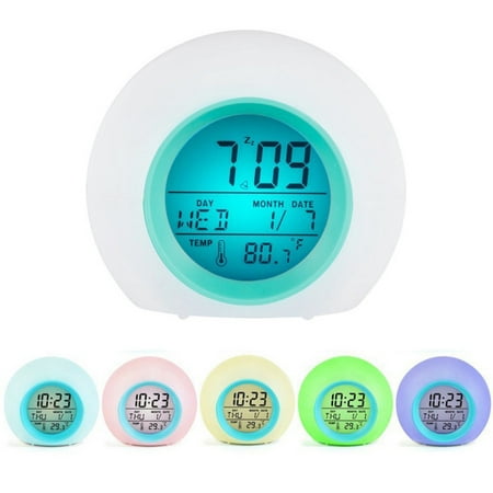 Kids Alarm Clock, Wake Up Light Alarm Clock with 6 Natural Sounds 7 Auto Switch Colors for Kids (Best Wake Up Alarm Sound)