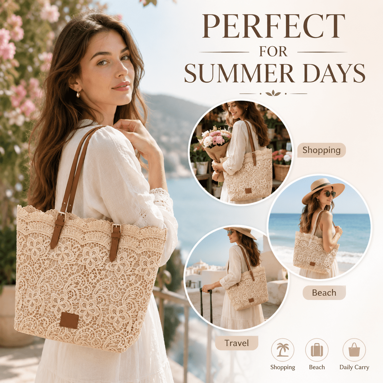Vintage Lace Shoulder Bag for Women, Crochet Purse Summer Handbag 2026, Lightweight Tote Bag for Beach Travel Shopping