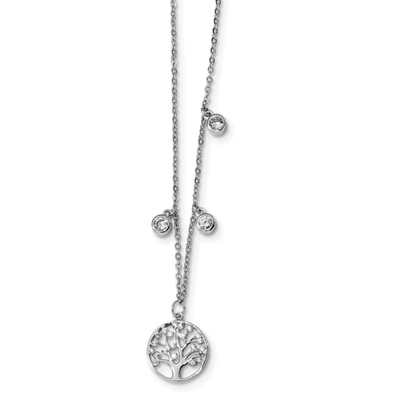 Sterling Silver Rhodium-plated Cubic Zirconia With Tree With 1inch Ext. Necklace - 16.5 Inch