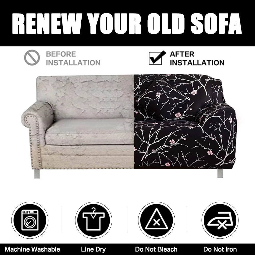 Neween Sofa Cover High Stretch Elastic Fabric 1 2 3 Seater Sofa Slipcover Chair Loveseat Couch Cover Polyester Spandex Furniture Protector Cover with 1 Pillowcase (3 Seater, Black Pattern)
