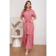 thumbnail image 5 of utcoco Women's 2026 Summer Casual Striped Button Down Maxi Dress Tie Waist Short Sleeve Shirt Dress with Pockets, 5 of 6