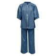 thumbnail image 4 of Xunmmm Women's Cotton Linen Two Piece Set Loose Fit Half Sleeve Zipper Shirt and Wide Leg Pant Casual Summer 2 Piece Set for Women Linen Pants Set Outerwear, 4 of 6