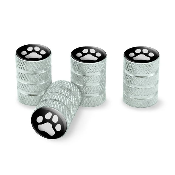 Paw Print Dog Cat White on Black Tire Rim Wheel Aluminum Valve Stem Caps - Aluminum