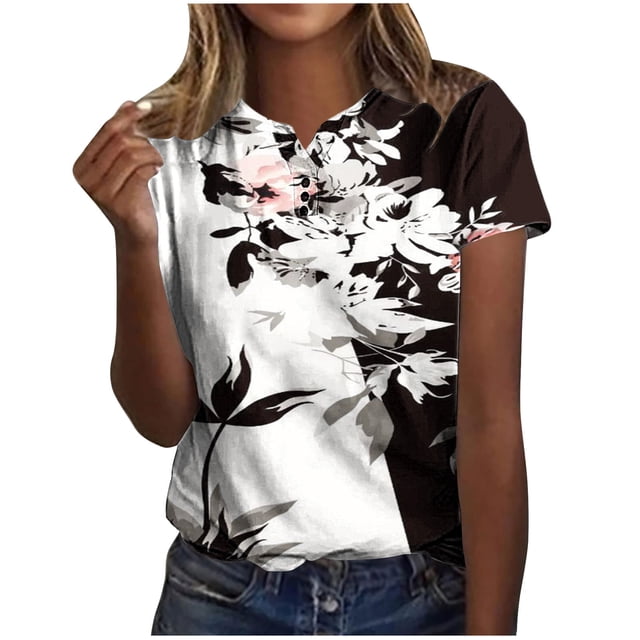 Chemises à Manches Courtes pour Femmes Mode Décontractée Chemises Imprimées Manches Courtes Tee-Shirt Ample Blouse Col en V Blouses à Manches Courtes pour Femmes