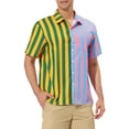 thumbnail image 4 of MODA NOVA Big & Tall Men's Casual Summer Vertical Stripes Patchwork Shirts Green Pink 2XLT, 4 of 6