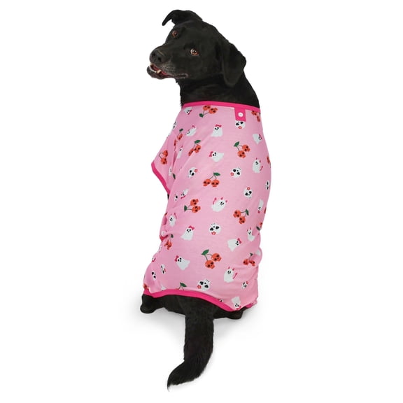 Vibrant Life Halloween Pajamas for Dogs, Skull Cherries and Ghosts, Pink, L