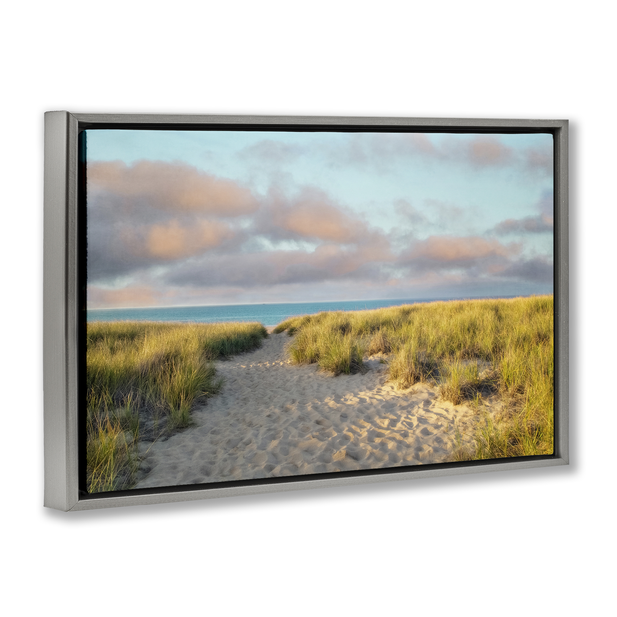 Stupell Industries Beachy Footprints Path Landscape & Nature Photography Gray Floater Framed Canvas Art Print Wall Art, 25 x 17