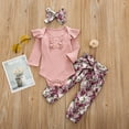 thumbnail image 2 of FRSASU Newborn Infant Baby Girls Stripe Romper+Floral Pants +Headbands Outfits Set, 2 of 9