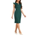 thumbnail image 4 of INSPIRE CHIC Women's Ruffles V Neck Split Sleeveless Work Sheath Dress XS Green, 4 of 5
