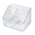 thumbnail image 1 of Caja de almacenamiento de escritorio, organizador trapezoidal, estuche de plástico PP para brochas de maquillaje, 4 rejillas transparentes., 1 of 12