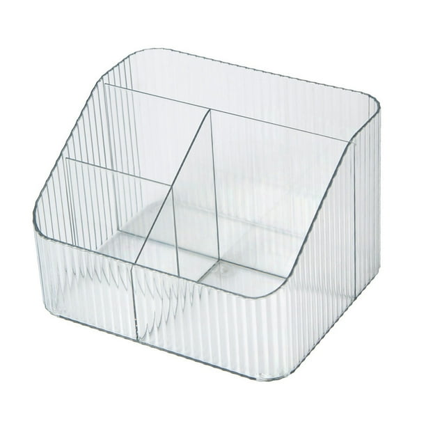 Caja de almacenamiento de escritorio, organizador trapezoidal, estuche de plástico PP para brochas de maquillaje, 4 rejillas transparentes.