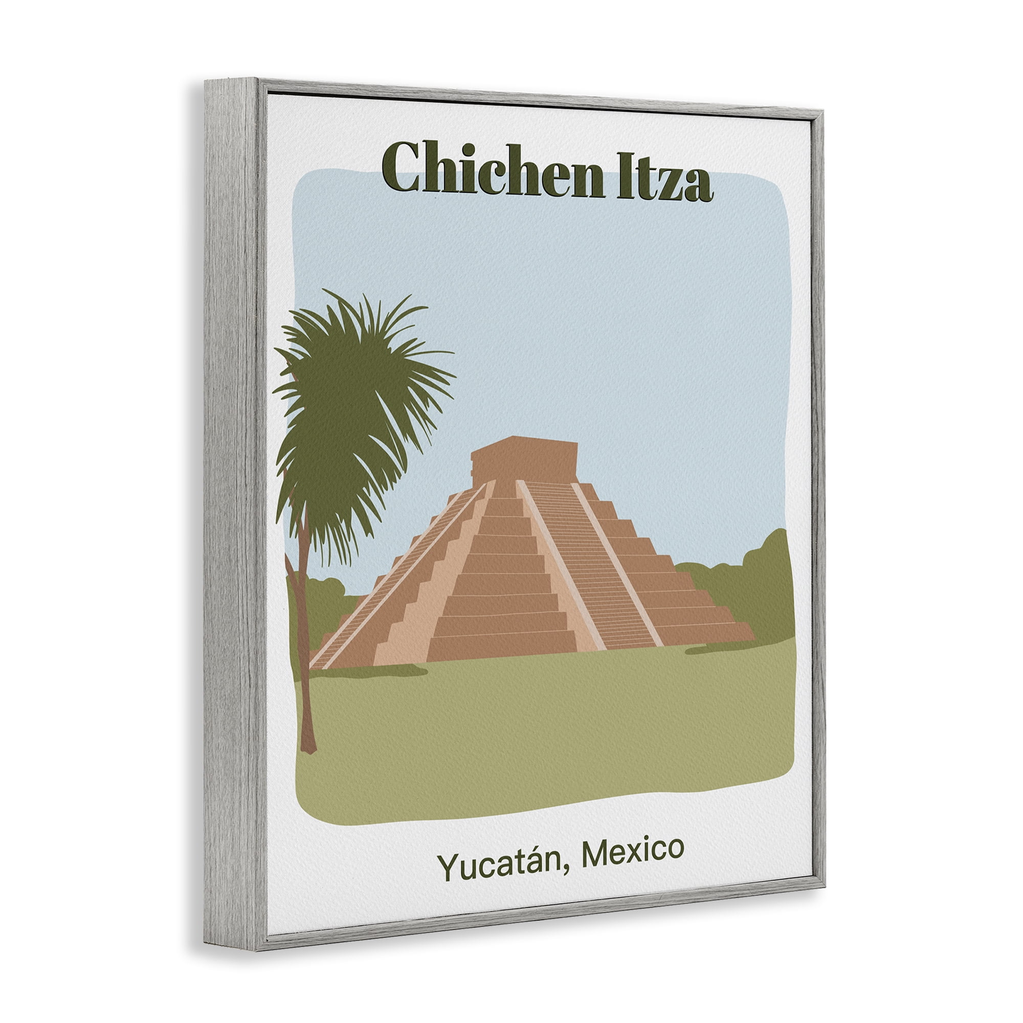 Stupell Industries Chichen Itza Architecture Town & City Painting Gray Framed Art Print Wall Art, 16 x 20