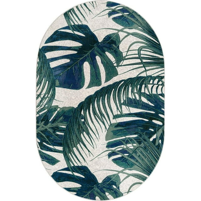 Unique Loom Fleur Zone Botanique Tapis 5' 3 x 7' 10 Ovale Ivoire/bleu