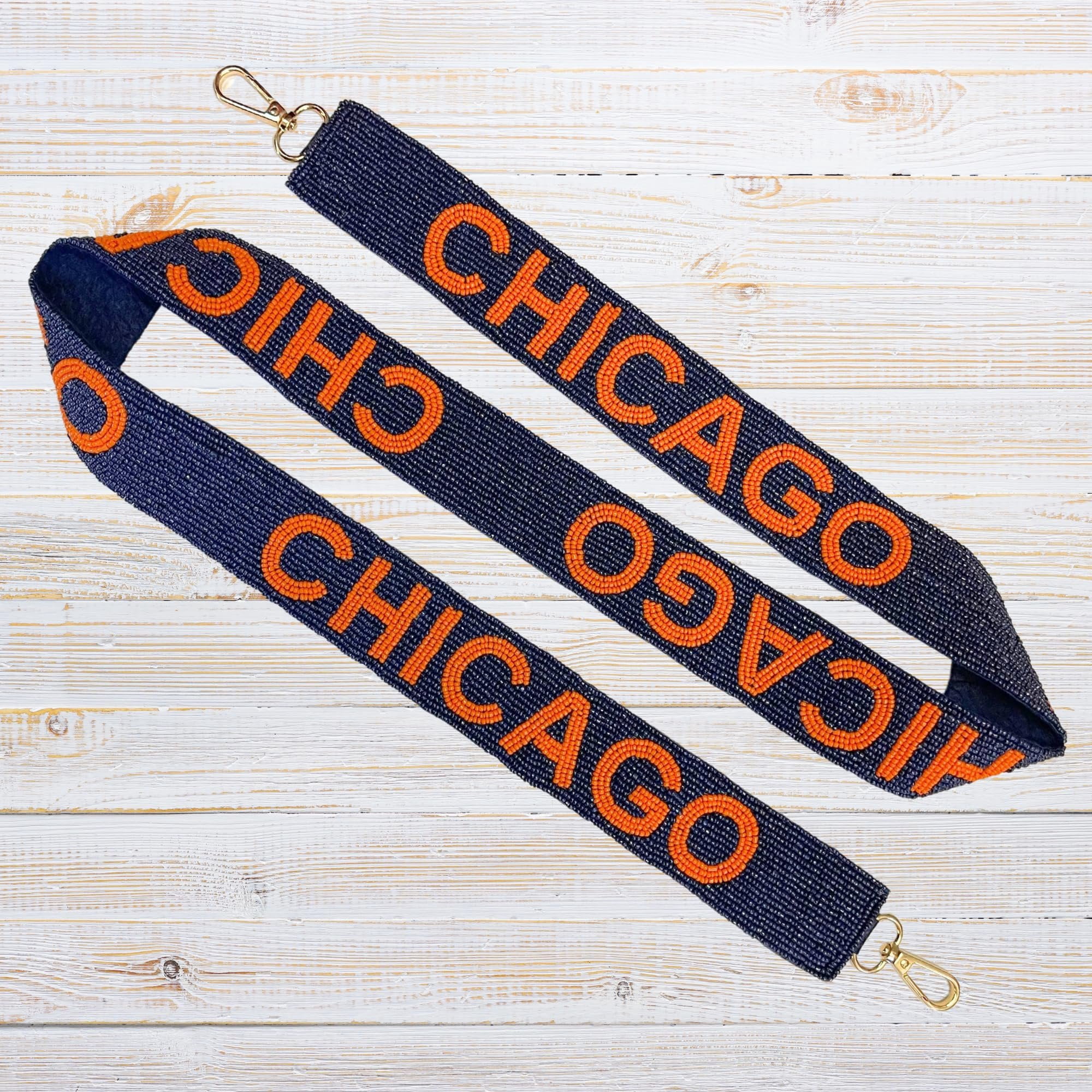 Lashicorn Chicago Navy Blue Beaded Purse Strap Orange Letters 49 Pro Football Stadium Approved Clear Bag Bear Gold Hardware Sports Illinois