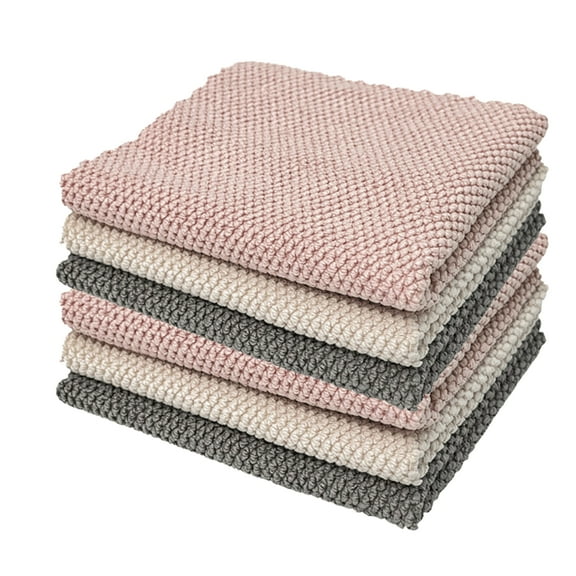 6 Pcs Thick Absorbent Microfiber Cleaning Cloths for Kitchen, Corn Texture Design with Hanging Loop, 11.8 in x 15.7 in / 30 cm x 40 cm, Beige, Gray, Pink, Suitable for Household and Dish Cleaning