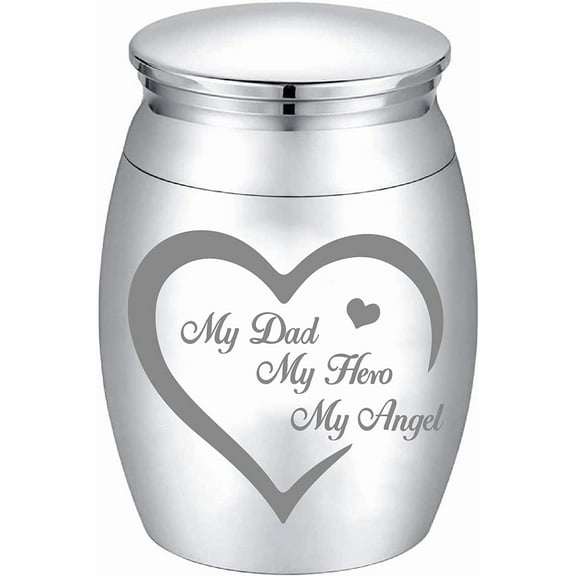 1set Small Keepsake Urns Memorial Ashes Mini Cremation Urns Miniature Burial Funeral Urns Container Jar for Sharing Ashes 1.18x1.57inch Sliver-My Dad My Hero My Angel