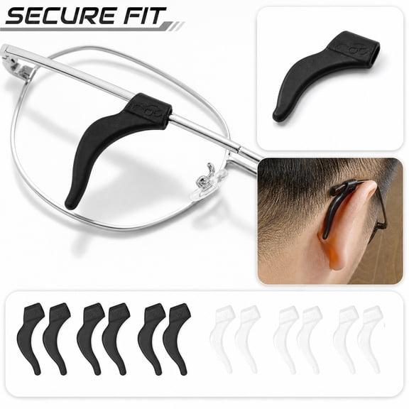 Eyewear Retainer Accessories, Silicone Ear Grips for Glasses, Eyeglass Ear Grips Anti Slip, Glasses Grips for Behind The Ear, 3 Pairs Clear Slip Resistant Hooks 1.5X0.5X0.5 in for