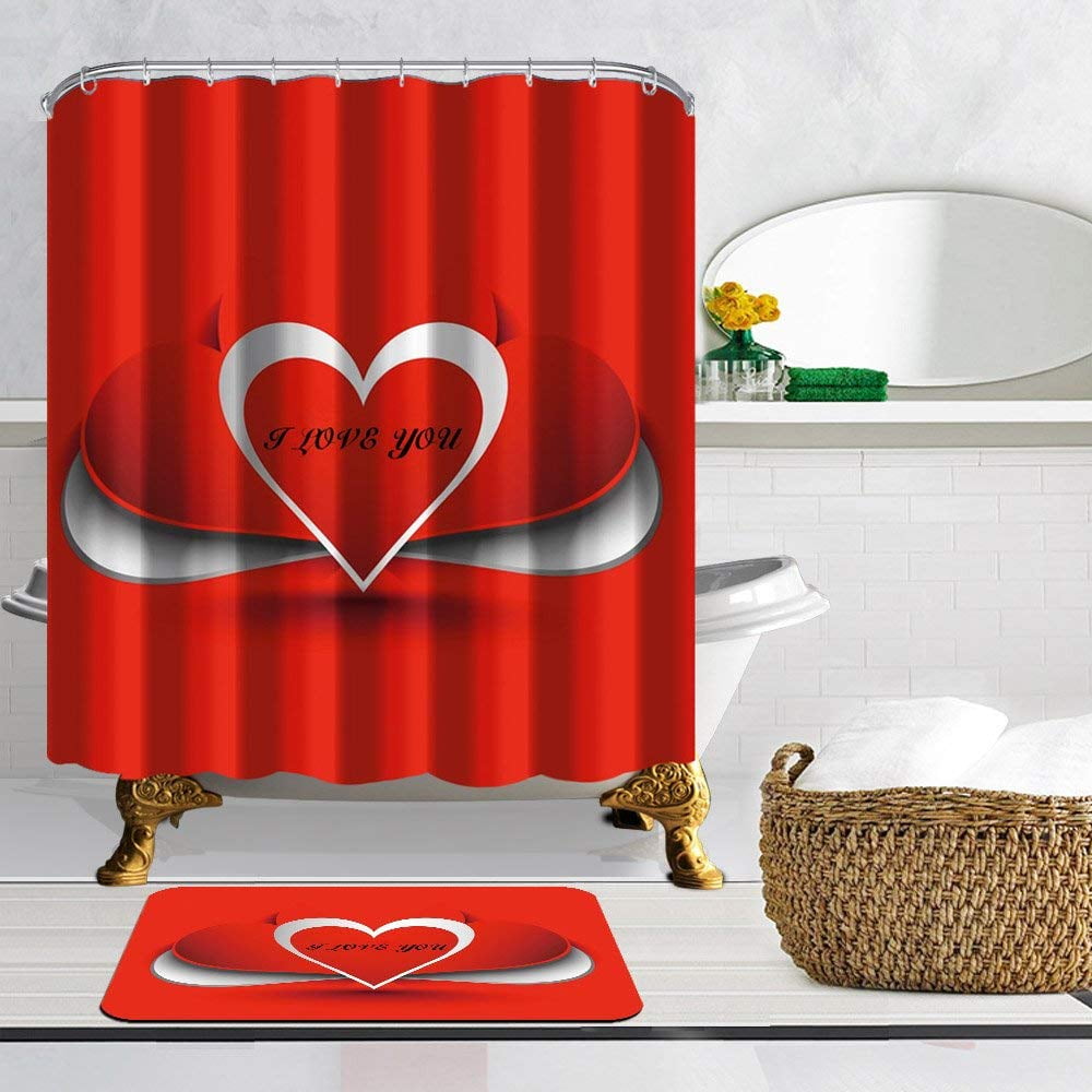 ARTJIA I love you in a red heart Shower Curtain 66x72 inches with Floor