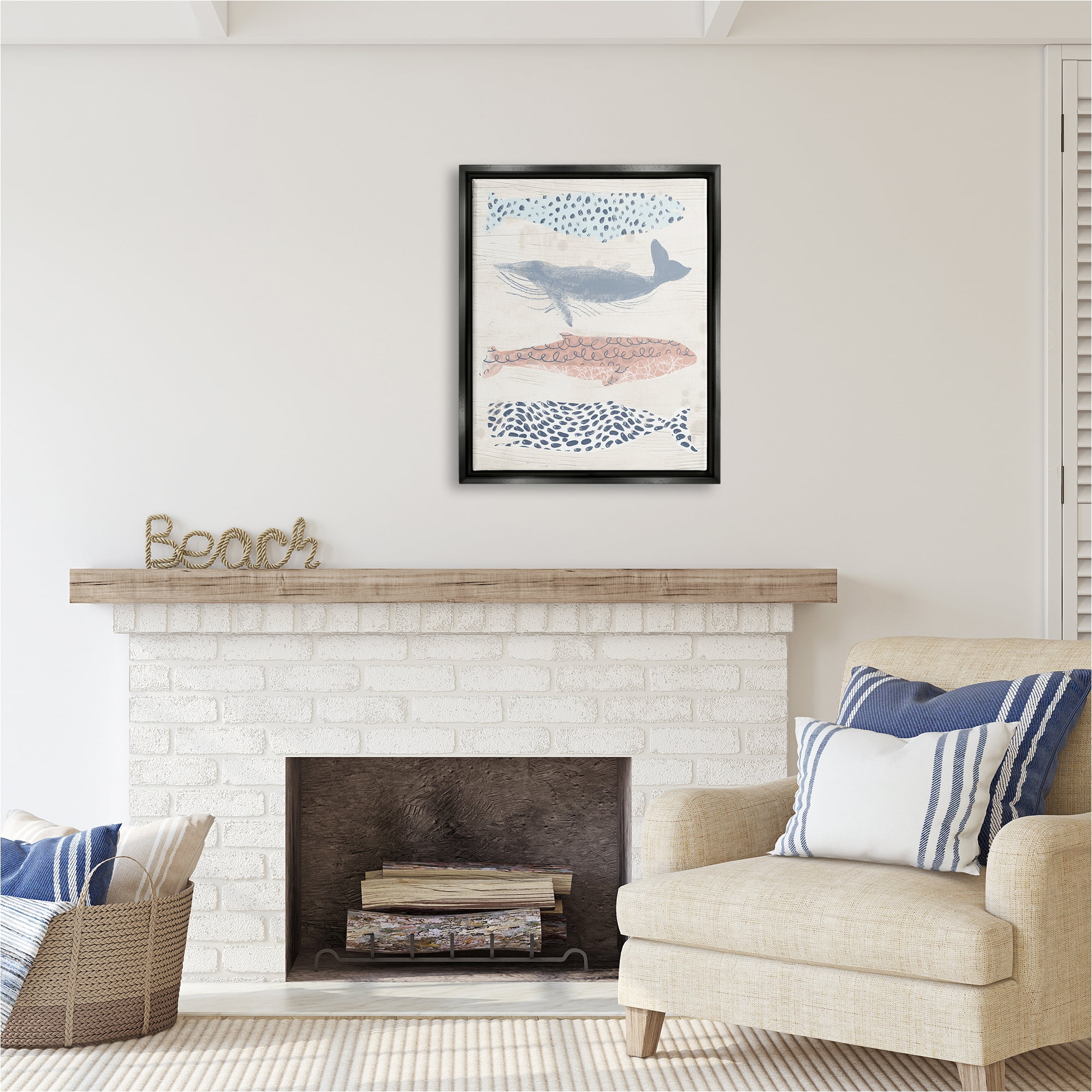 Stupell Industries Maritime Patterned Whales Animals & Insects Painting Black Floater Framed Canvas Art Print Wall Art, 25 x 31