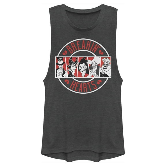 Junior's Disney Villains Valentine's Day Breakin' Hearts Festival Muscle Graphic Tee Charcoal Medium