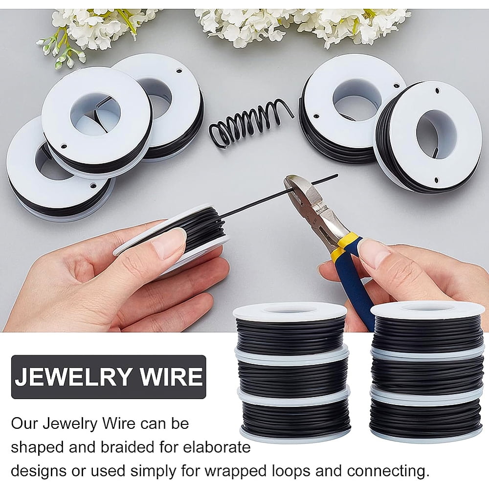 1Set Round Aluminum Wire with Iron Side Cutting Pliers Black 15 Gauge 1.5mm 10m/roll 6 rolls Mixed Color