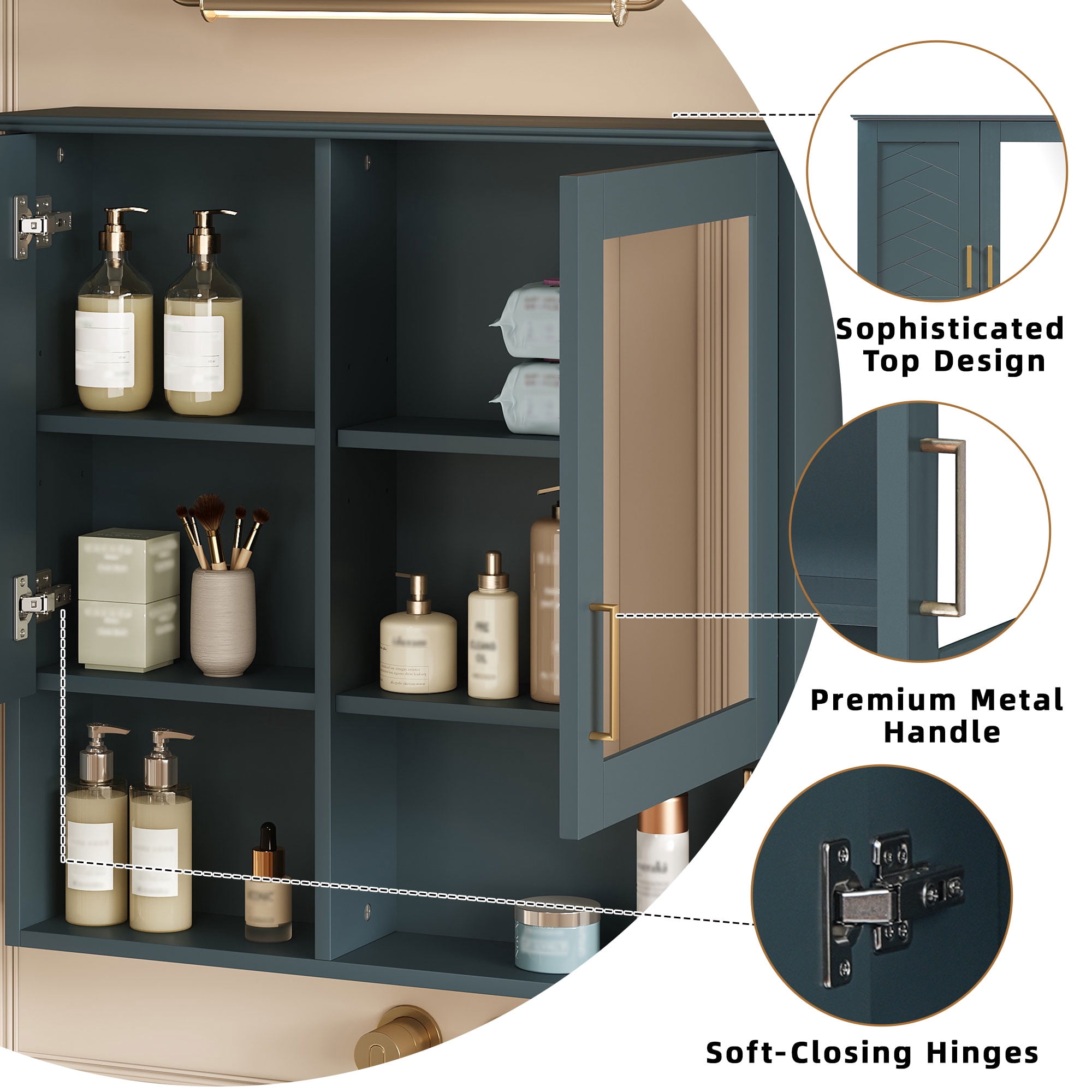 Euroco 2-in-1 Bathroom Mirror Cabinet, 30 inch Wall Mounted Medicine Cabinet with Adjustable Shelves & Soft Close Doors, High-Define Mirror with Storage for Bathroom Vanity