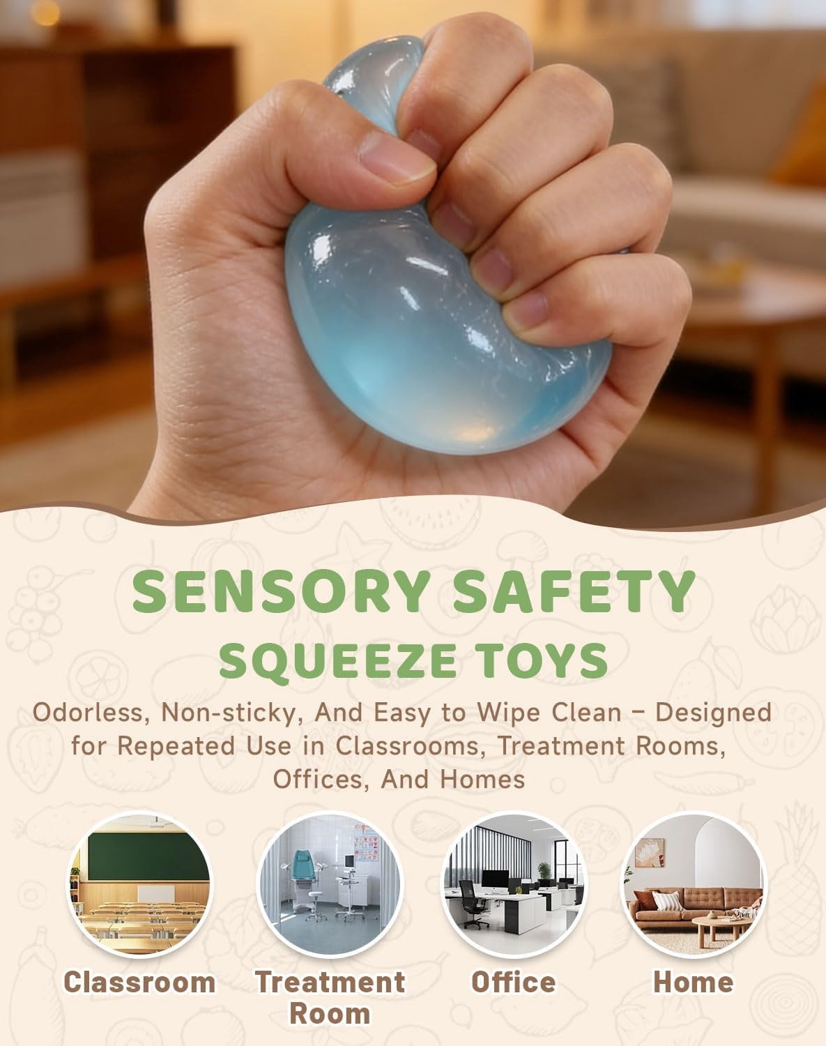 Coconut Oil Squishy, Slow Rising Coconut Oil Stress Ball, Non-Sticky Easy to Clean Improving Focus Easing Tension