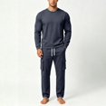 thumbnail image 5 of Men's Solid-Color Round-Neck Loose-Fitting Long-Sleeved Top With Drawstring Elastic Waistband And Pocket Pants Set Navy Xxl, 5 of 6