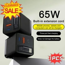 3 in 1 Charger, 65 Watt 3 in 1 Charger, Scalable 65w Max Fast Charge Module with Type-C Cable and 2 USB Ports, 3-in-1 Charge Retractable All in One Charge for Phone, Laptops, Black