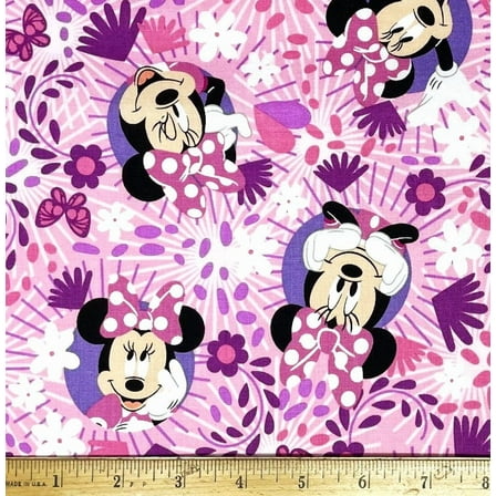 1/2 Yard - Disney Minnie Mouse Butteflies & Flowers in Pink & Purple Cotton Fabric (Great for Quilting, Sewing, Craft Projects, Throw Pillows & More) 1/2 Yard X 44" Wide
