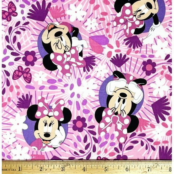 1/2 Yard - Disney Minnie Mouse Butteflies & Flowers in Pink & Purple Cotton Fabric (Great for Quilting, Sewing, Craft Projects, Throw Pillows & More) 1/2 Yard X 44" Wide