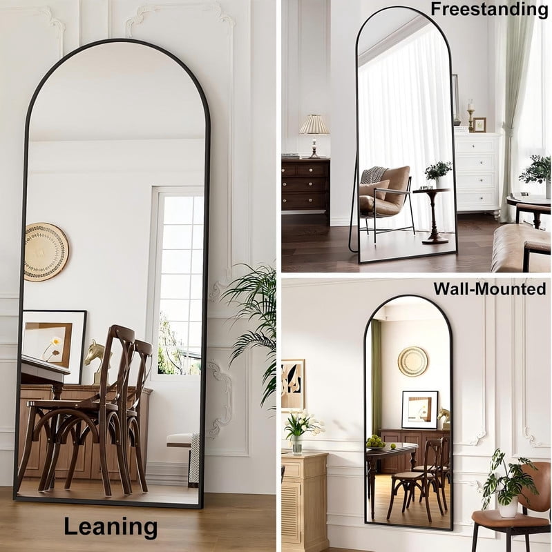 Anyrose 71.2" x 30" Arched Full Length Mirror Wall Mirror with Aluminum Alloy Frame, Black